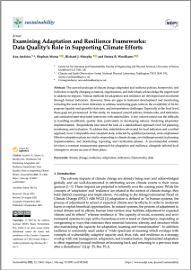 Examining Adaptation and Resilience Frameworks: Data Quality’s Role in Supporting Climate Efforts, September 2023, Sustainability 15(18):13641